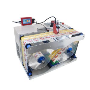 Automatic label spray coding rewinding machine