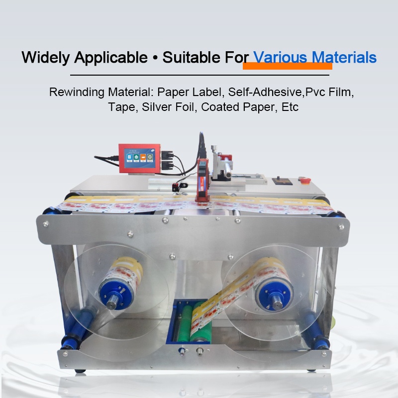 Automatic label spray coding rewinding machine